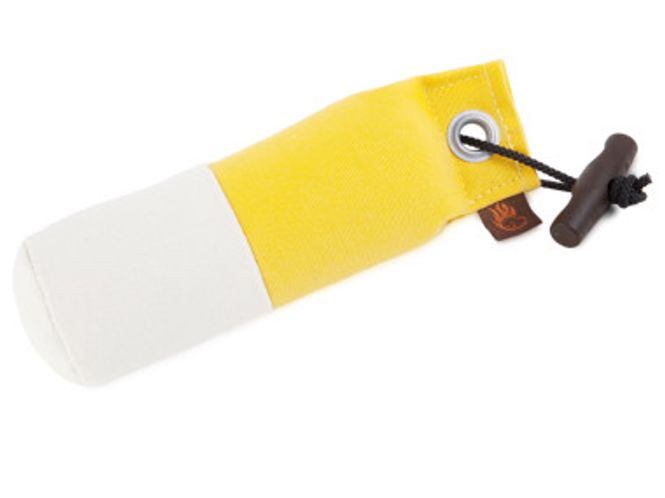 Huvudbild Tygdummy Ca 250 g Gul/vit Plasthandtag Totallängd utan handtag ca 19 cm Diameter ca 6 cm